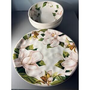 Set of 4 Pier 1 Magnolia 2 Salad Bowls 2 Dinner‎ Plates